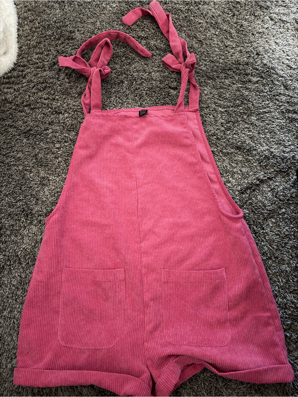 SHEIN Pink Corduroy Tie-Strap Shortalls